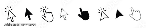 mouse click pointer icon set. mouse cursor icon set. mouse cursor hand pointer. arrow pointer set. vector illustration on transparent background