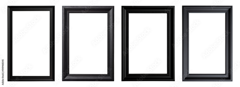 Black picture frame png cut out element set, transparent background Black picture frame png cut out element set, transparent background
