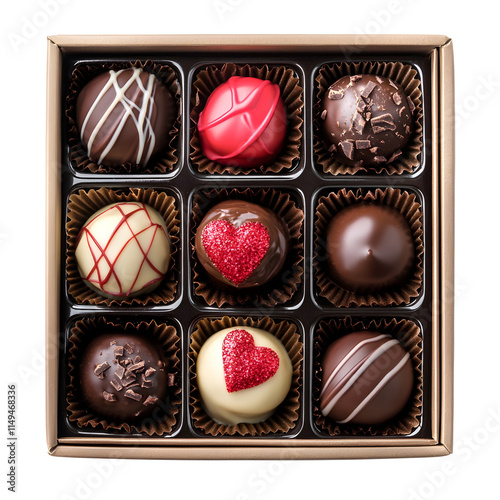 Delicious chocolate truffles Valentine's in a box on transparent background