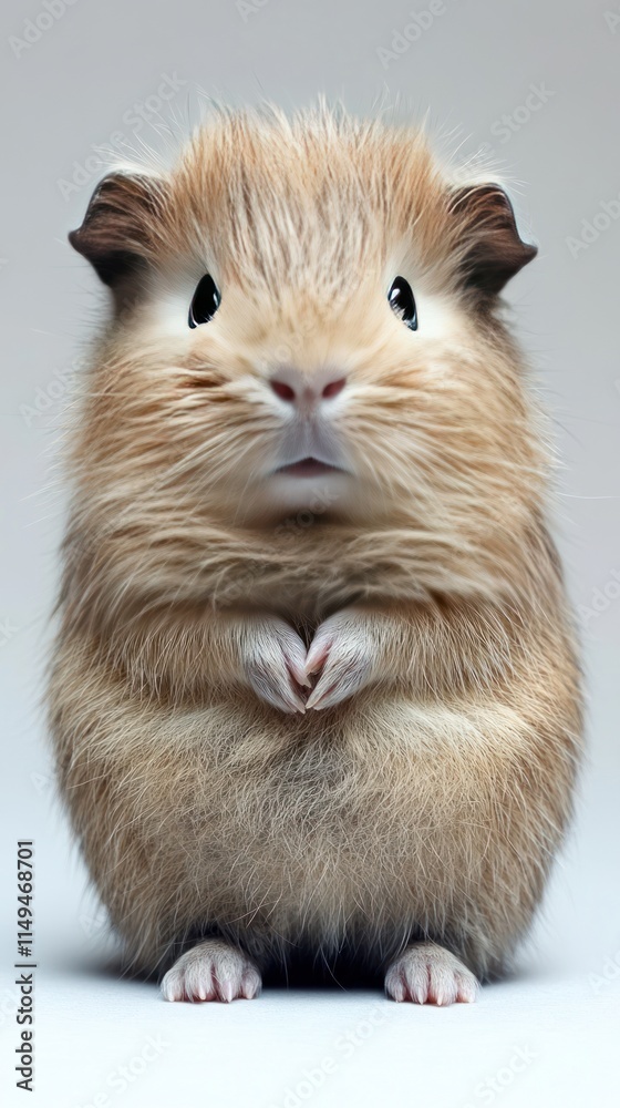 Obraz premium A cute guinea pig with a fluffy coat, standing with paws together, looking adorable.