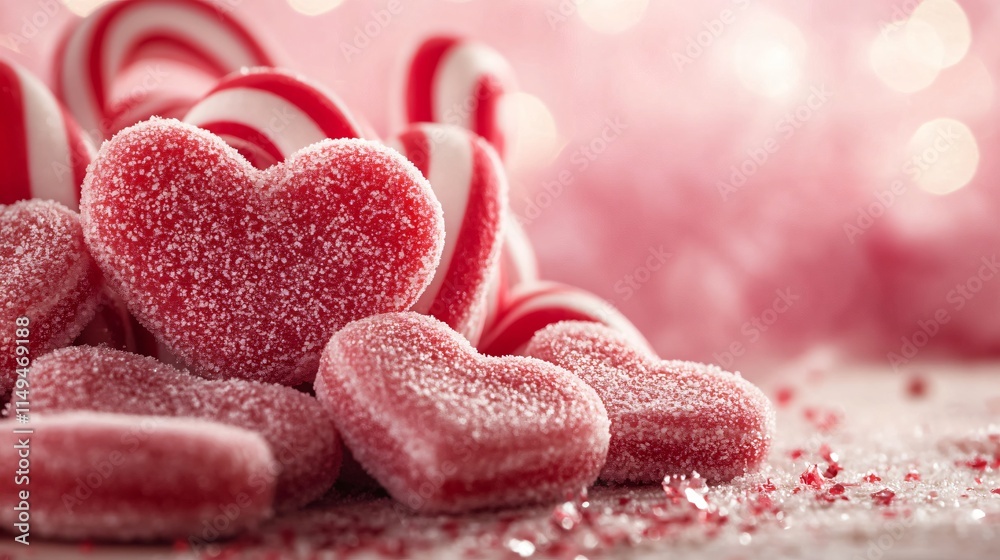 Obraz premium Sweet Valentine's Day Heart Shaped Candies and Candy Canes