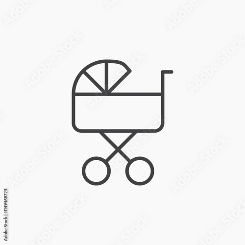 Baby carriage thin outlined vector icon.