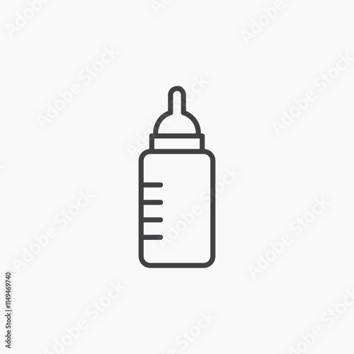 Baby milk bottle thin outlined vector icon.