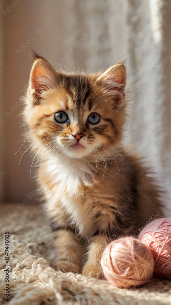 An adorable fluffy kitten with soft fur, big round eyes, and tiny paws, sitting in a playful pose. An adorable fluffy kitten with soft fur, big round eyes, and tiny paws, sitting in a playful pose.