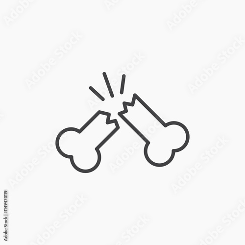 Broken bone thin outlined vector icon.