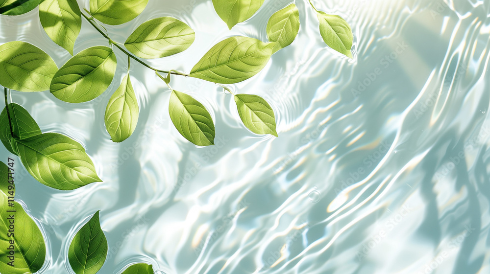 Fototapeta premium Green Leaves Floating on Gentle Water Wallpaper