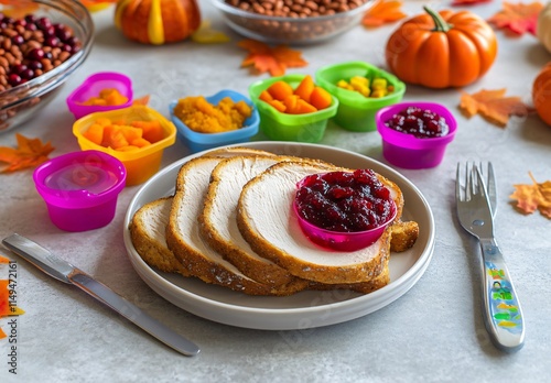 Thanksgiving Kids Meal: Turkey Slices Cranberry Sauce photo