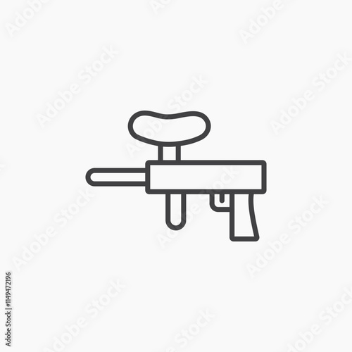 Paintball gun thin outlined vector icon.