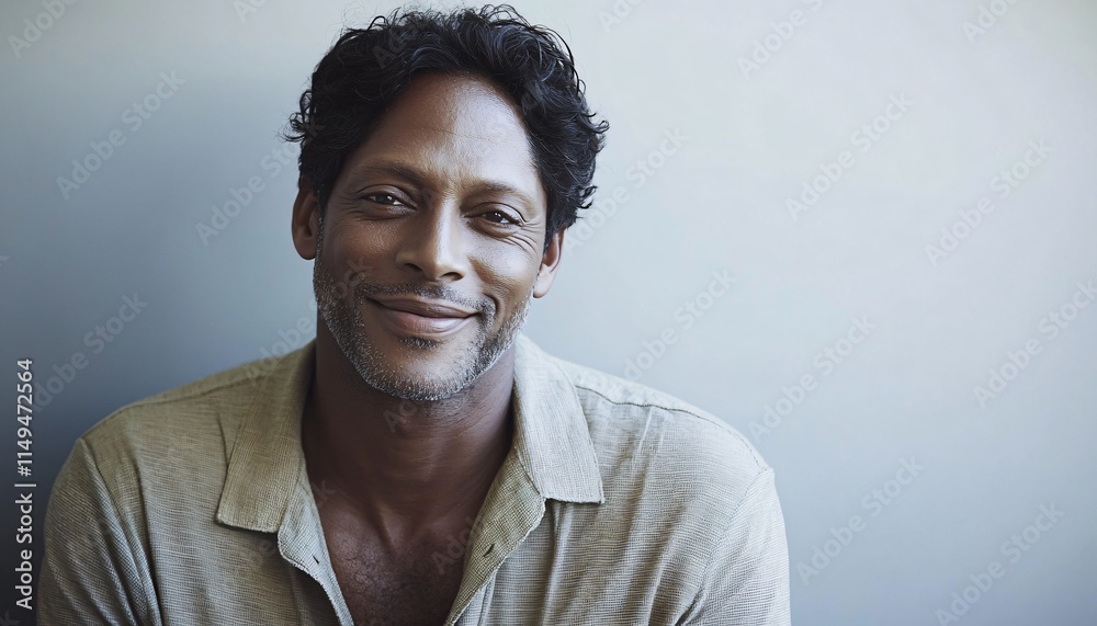 Obraz premium Smiling man portrait neutral background ai generated image