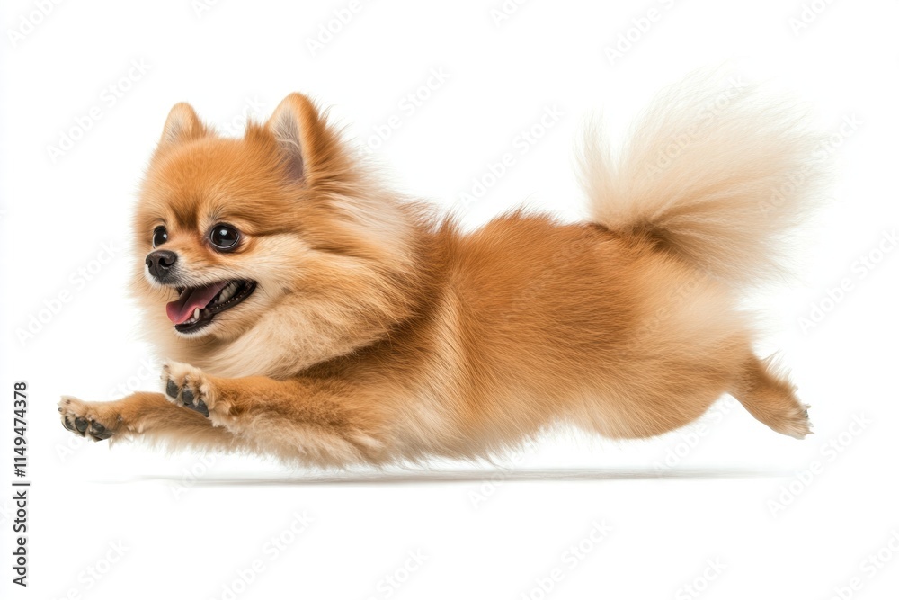 Pomeranian Dog Running in Mid-Air Pomeranian Dog Running in Mid-Air