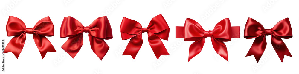 PNG Elegant red ribbon bows decoration, element set on transparent background PNG Elegant red ribbon bows decoration, element set on transparent background