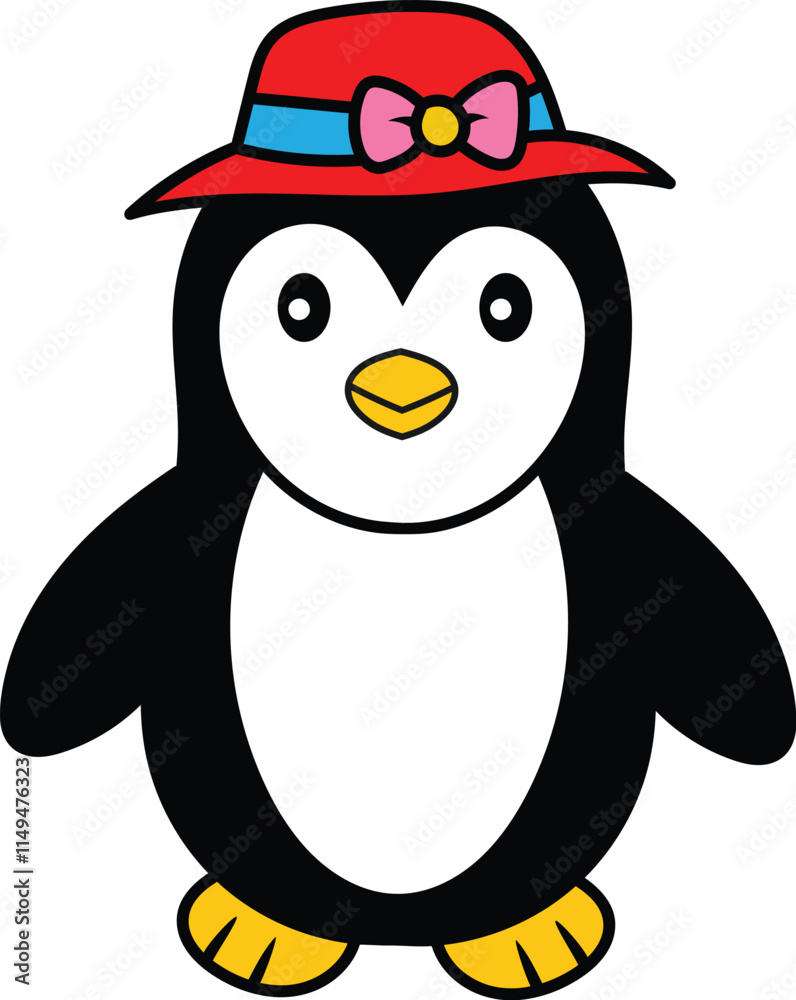 Obraz premium Penguin with Red Hat Illustration