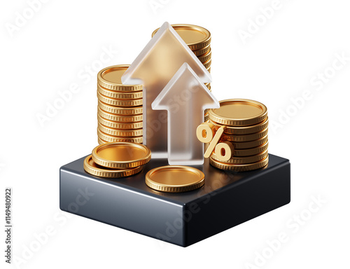 PNG growth money isolated on transparent 3d podium background with wealth financial business success finance graph stock profit investment chart.
