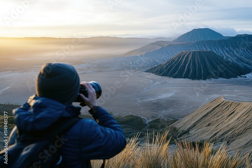 Wallpaper Mural photographer taking pictures of mountain landscape capturing beauty of terrain person is blurred in foreground with Torontodigital.ca