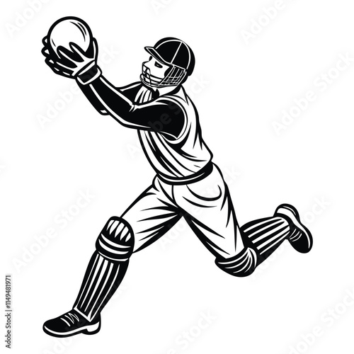 wicket keeper making a catch on white background