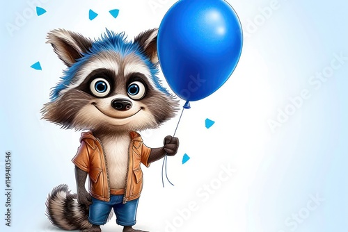 Party Raccoon with Blue Balloon - Colorful Retro Greeting Card for Festive Events