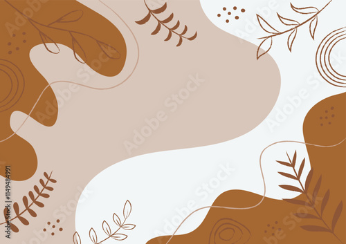 abstract minimalist botanical organic shapes and leaves background vector nature boho illustration