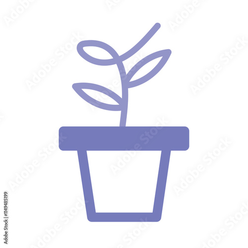 Modern Purple Potted Plant Icon - Flat Vector - Nature Growth Symbol
