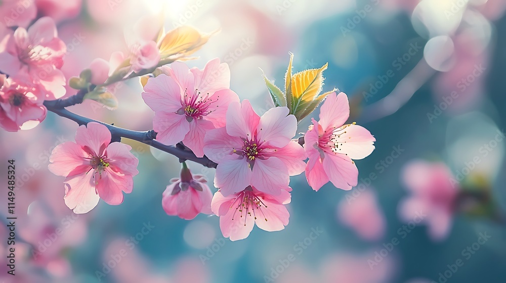 Delicate Pink Blossoms Branching Out In Springtime Sunlight Delicate Pink Blossoms Branching Out In Springtime Sunlight