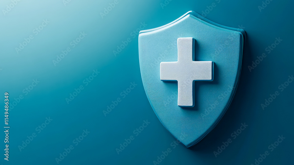 Healthcare shield with cross symbol on blue background Healthcare shield with cross symbol on blue background