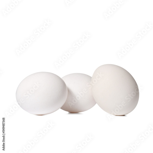 Three fresh white chicken e...