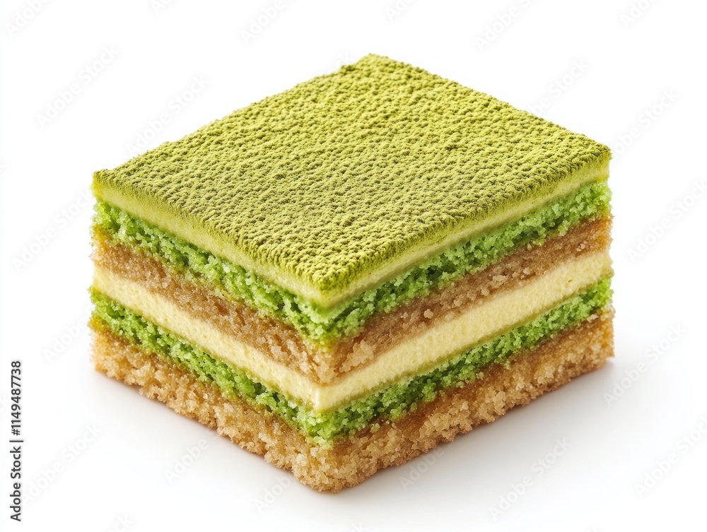 A layered green dessert with matcha flavor, showcasing a smooth texture and vibrant colors. A layered green dessert with matcha flavor, showcasing a smooth texture and vibrant colors.