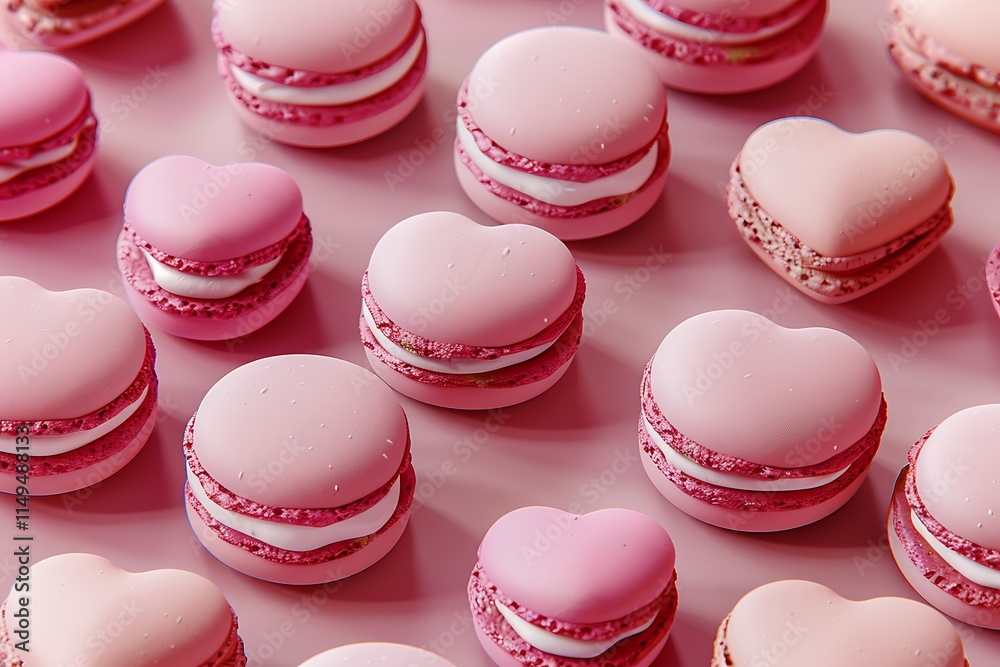 Obraz premium Delicate Pink Macarons on Soft Background in Heart and Round Shapes