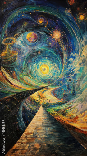 Cosmic Journey, Psychedelic Painting, Interdimensional Travel, Krasnikov Tube, Oil Painting