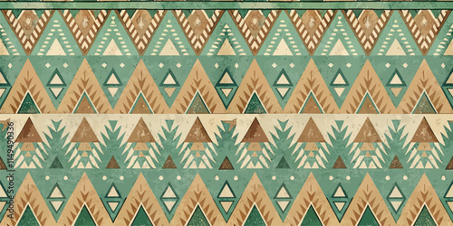 Stylish geometric pattern featuring earthy tones with teal, beige, and brown shades, perfect for modern decor.