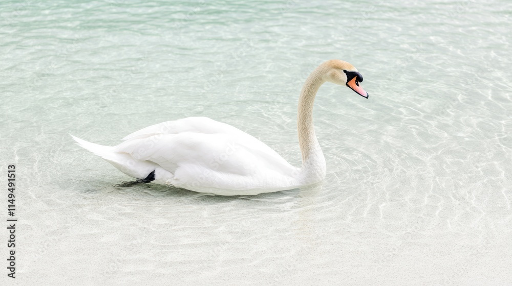 Fototapeta premium A graceful swan gliding in clear water, showcasing its elegance and beauty.