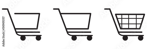 Shopping cart, basket icon set. Shopping basket icon set. Buy on market or supermarket. Shopping basket. Vector illustration