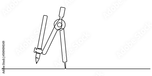 Simple continuous one line drawing of Circle compass stationery. School equipment minimalist concept. Simple vector illustration. School, Continuous one line of drawing compass in silhouette on a pro.