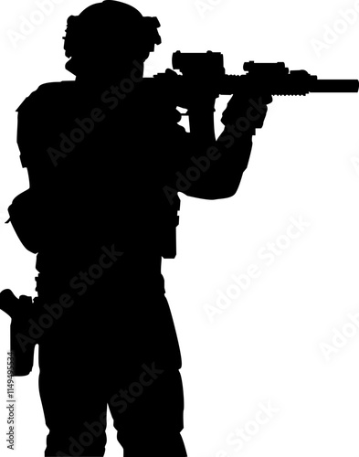 Silhouette of military army with weapons,men soldiers with rifle.vector