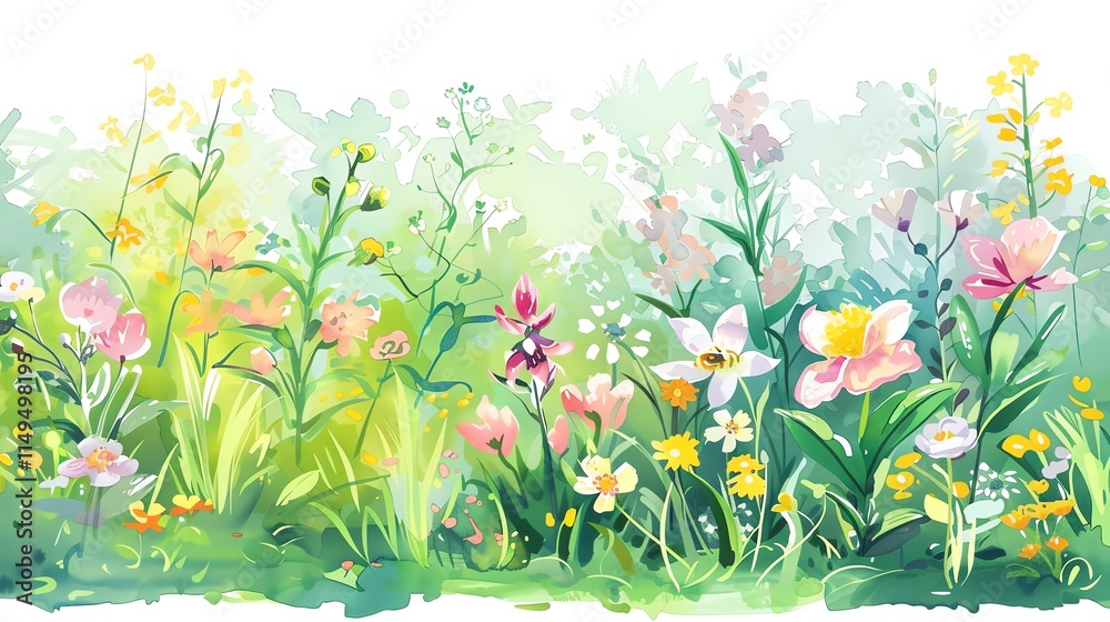 Fototapeta premium An illustration of a field of flowers.