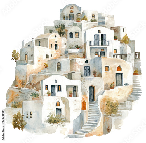 PNG An ancient greek Santorini Cycladic houses painting art architecture.