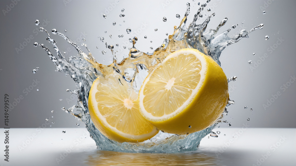 Juicy lemons splash water, adding a refreshing twist. Juicy lemons splash water, adding a refreshing twist.