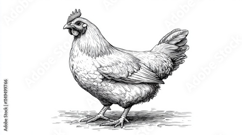 Engraving Style Hen Illustration