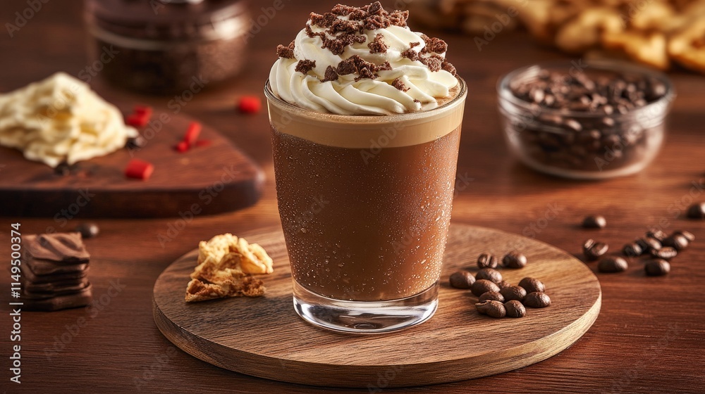 Delicious Coffee Cup with Whipped Cream and Toppings Delicious Coffee Cup with Whipped Cream and Toppings