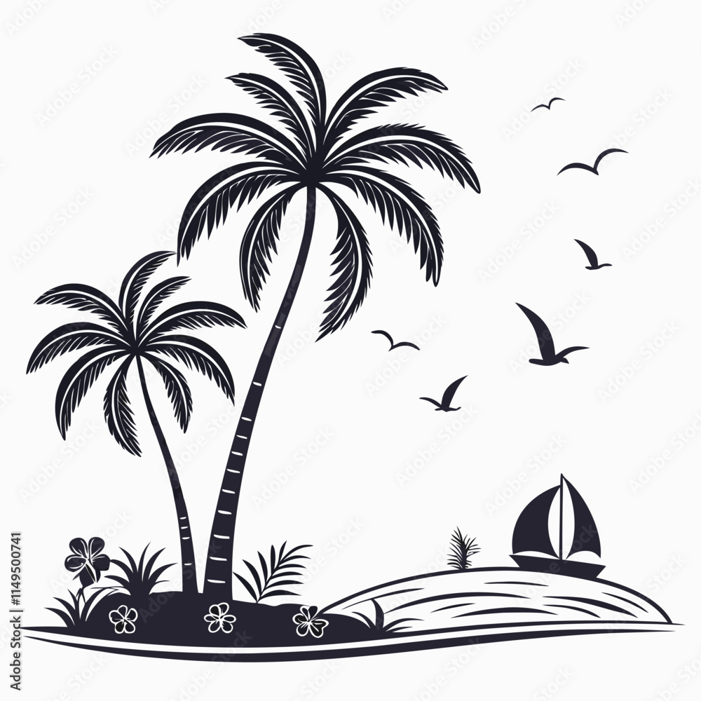 Palm trees silhouettes tropical black Palm trees silhouettes tropical black