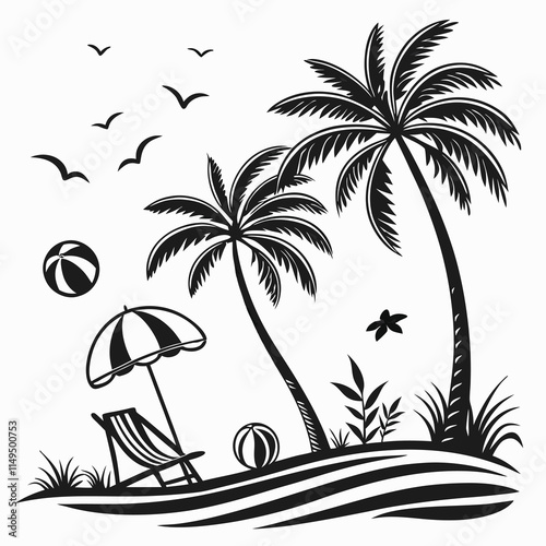 Palm trees silhouettes tropical black