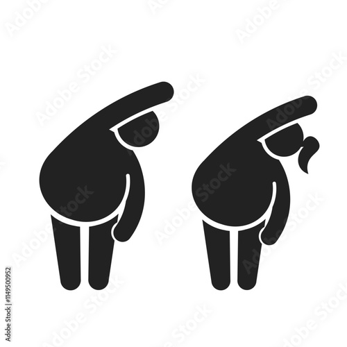 Bundle pictogram fat man and woman exercise, obesity workout, diet person sports