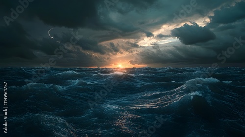 Dramatic Ocean Sunset Under Stormy Cloudscape