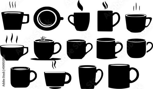 Coffee mug silhouette vectors. Silhouettes of coffee mugs.