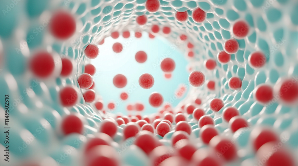 Quantum, A vibrant, abstract representation of a molecular structure with red and blue particles, illustrating scientific concepts in a dynamic environment. Quantum, A vibrant, abstract representation of a molecular structure with red and blue particles, illustrating scientific concepts in a dynamic environment.