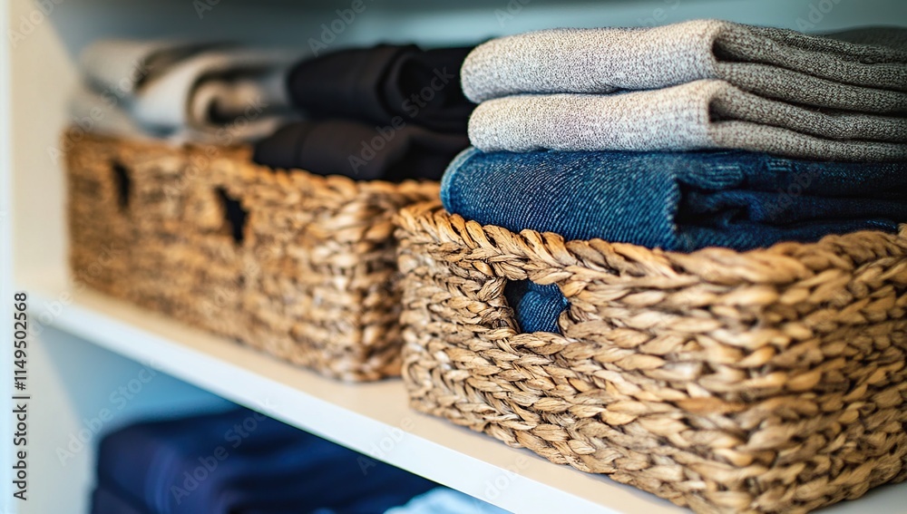 Obraz premium Organize Clothing with Woven Baskets: A Simple Guide to Closet Organization