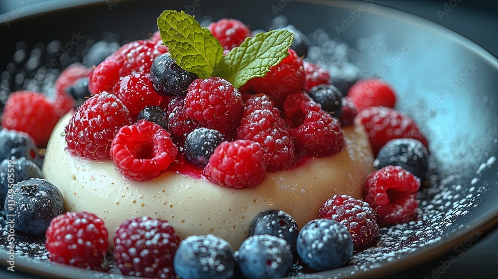 Creamy Dessert with Fresh Berries on a Plate Creamy Dessert with Fresh Berries on a Plate