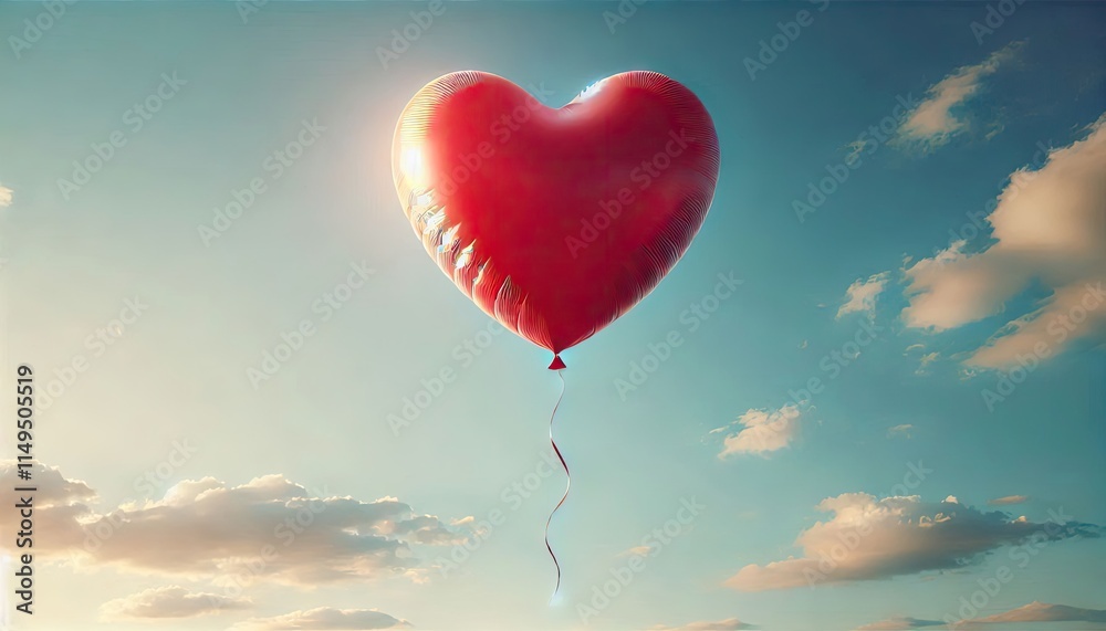 Fototapeta premium Heart-Shaped Red Balloon Floating in Clear Blue Sky