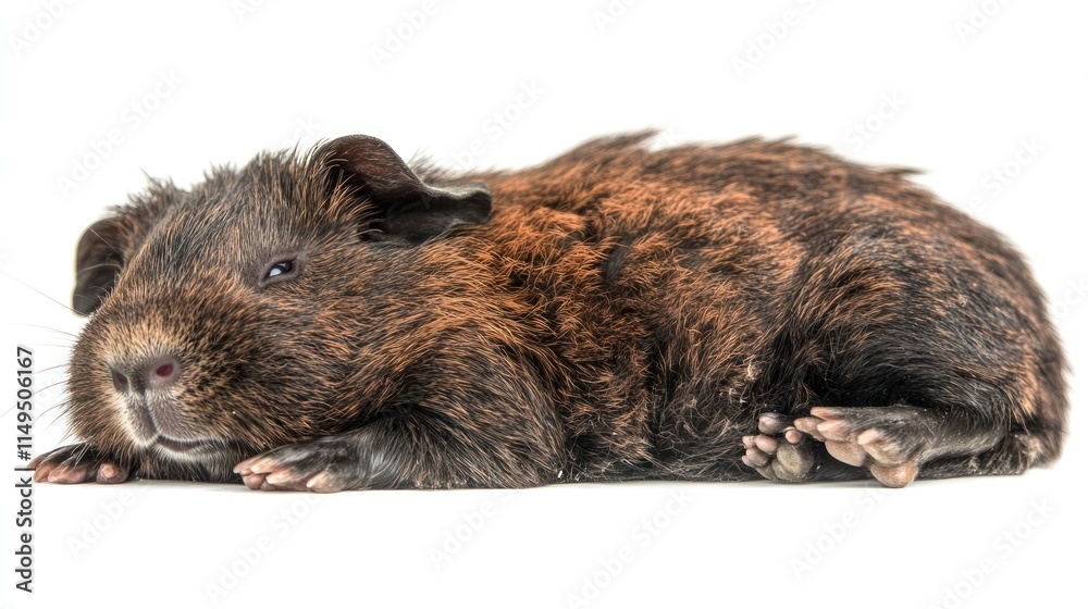 Fototapeta premium A close-up of a resting guinea pig with a rich brown coat.