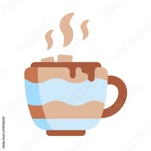 Cup of marshmallow and coffee with steam.