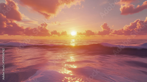 Breathtaking ocean sunset with vibrant sky and clouds reflecting on water